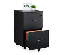 Relaxdays Mobile Cabinet, 2 Drawers with Suspension Files, 72 x 43 x 46 cm, Lockable, Office Furniture, Black, Plastic 80% Fibre Plate 10% Metal