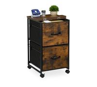 Relaxdays Mobile Cabinet, 2 Drawers with Suspension Files, Industrial Design, 68x40x40 cm, Office, Brown/Black