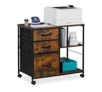 Relaxdays Mobile Cabinet, 3 Drawers, Suspension Files, Industrial Style Shelves, 68x75x40 cm, Office, Brown/Black