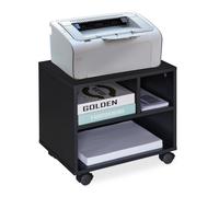 Relaxdays Office Cabinet, Storage, 3 Shelves, Cupboard, Tray, Home, Printer Table, Wheels, HxWxD: 35.5x40x30 cm, Black