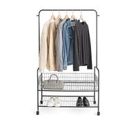 Relaxdays mobile coat rack with wheels, 2 shelves, coat rail, hooks, HWD 165 x 90 x 30 cm, black wardrobe