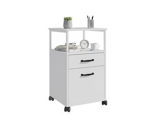 Relaxdays mobile file cabinet, 2 drawers, hanging file system, modern design, HWD: 66.5 x 42 x 44 cm, slim white cabinet