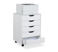Relaxdays Mobile File Cabinet, 5 Drawers, 66.5 x 48 x 39.5 cm, Office & Study Storage, Rolling Document Container, White, 10% plastic 90% fibreboard