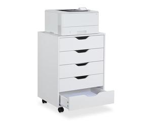 Relaxdays Mobile File Cabinet, 5 Drawers, 66.5 x 48 x 39.5 cm, Office & Study Storage, Rolling Document Container, White, 10% plastic 90% fibreboard