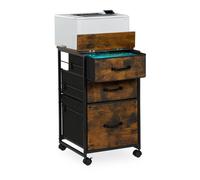 Relaxdays Mobile Filing Cabinet, 3 Drawers, 1 for Suspension Files, Industrial Design, 68x40x40 cm, Office, Brown/Black
