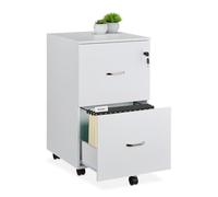 Relaxdays Mobile Cabinet, 2 Drawers with Suspension Files, 72 x 43 x 46 cm, Lockable, Office Furniture, White, Plastic 80% Fibre Plate 10% Metal