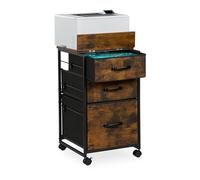 Relaxdays Mobile Filing Cabinet, 3 Drawers, 1 for Suspension Files, Industrial Design, 68x40x40 cm, Office, Brown/Black