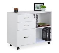 Relaxdays Mobile Filing Cabinet, 3 Drawers, 2 Shelves, HWD: 66 x 80 x 40 cm, 4 Wheels, Lockable, Office Storage, White