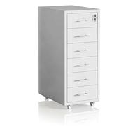 Relaxdays Mobile Filing Cabinet with 6 Drawers, Lockable Metal, White, 69x28x41 cm
