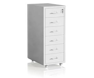 Relaxdays Mobile Filing Cabinet with 6 Drawers, Lockable Metal, White, 69x28x41 cm