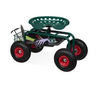 Relaxdays Rolling Garden Seat, Height-Adjustable, 150 kg Capacity, Storage for Tools, Steel, Pneumatic Tyres, Green