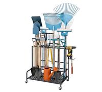 Relaxdays Mobile Garden Tool Rack on Castors, 12 Hooks, Anthracite