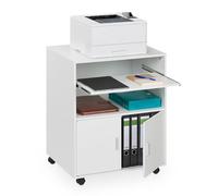 Relaxdays Mobile Office Pedestal with 2 Compartments & Keyboard Tray, Printer Stand on Wheels, 74 x 60 x 48 cm, White, Fibreboard