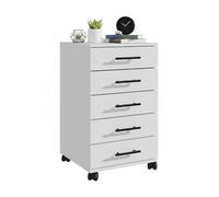 Relaxdays mobile pedestal, 5 drawers, HxWxD: 69 x 40 x 40 cm, filing cabinet on wheels, office drawer unit, white