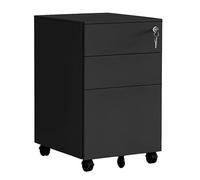 Relaxdays mobile pedestal with 3 drawers, lockable, on castors, metal, black, 60 x 39 x 52 cm