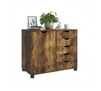 Relaxdays mobile storage cabinet, 5 drawers & 2 compartments, HWD: 65x78x40 cm, office cabinet with wheels, brown