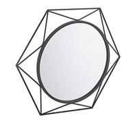 Relaxdays Modern and Stylish Hexagonal Metal Frame Wall Mirror, Round Hanging Mirror, Diameter 45 cm, Black