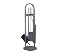 Relaxdays Modern Fireplace Companion, 5-Piece Tool Set with Shovel, Broom, Tongs, Poker & Rack, Gray, Steel, 68.5 x 20 x 20 cm