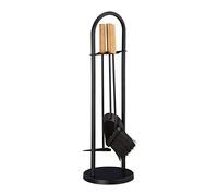 Relaxdays Modern Fireplace Set, 4-Piece Companion Tool Kit, Shovel, Broom, Scraper and Stand, Black, 68,5 x 20 x 20 cm