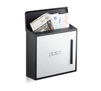 Relaxdays Modern Letterbox in 2-Colour Design, DIN-A4 Slot, Steel, Large, HxWxD: 33 x 35 x 12.5 cm, Black-White, Metal, 12.5 x 35 x 33 cm