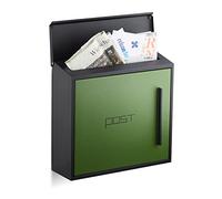 Relaxdays Modern Letterbox in 2-Colour Design, DIN-A4 Slot, Steel, Large, HxWxD: 33 x 35 x 12.5 cm, Black-Green, 12.5 x 35 x 33 cm