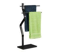 Relaxdays Rack, 2 Rails, Free, 85 x 43.5 x 20 cm, Bathroom Stand for Bath Towels, Steel & MDF, Black