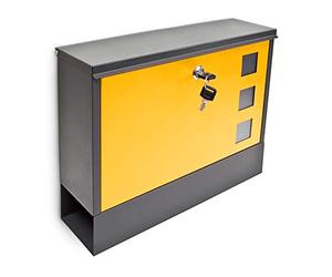 Relaxdays Modern Two Coloured Mailbox Letterbox Lockable with Two Keys and Newspaper Slot, Black-Yellow