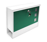 Relaxdays Modern Two Coloured Mailbox Letterbox Lockable with Two Keys and Newspaper Slot, White-Green