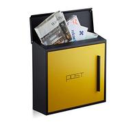 Relaxdays Modern Yellow Letterbox in 2-Colour Design, DIN-A4 Slot, Steel, Large, HxWxD: 33 x 35 x 12.5 cm, Black-Yellow