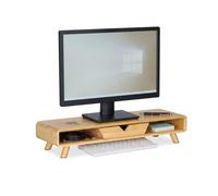 Relaxdays Bamboo Monitor Stand with 2 Compartments and Drawer, 13 x 62 x 20.5 cm, Natural