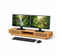 Relaxdays Monitor Riser for 2 Monitors, 3 Compartments, Bamboo Natural, 14 x 96.5 x 24.5 cm