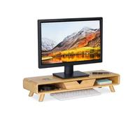 Relaxdays Bamboo Monitor Stand with 2 Compartments and Drawer, 13 x 62 x 20.5 cm, Natural