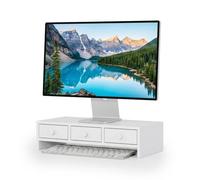 Relaxdays monitor stand, 3 drawers, HxWxD: 12.5 x 51 x 24 cm, MDF, white