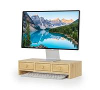 Relaxdays monitor stand, 3 drawers, HxWxD: 12.5 x 51 x 24 cm, natural