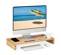 Relaxdays Monitor Stand Bamboo, Natural Wood | Screen Raiser For Ergonomic Posture, HWD 8.5x60x30 cm, Display Base Desk