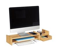 Relaxdays Monitor Stand Bamboo, Screen Raiser with Compartments, HWD 12x70x19cm, Display Base Desk, Natural Wood Colour