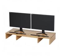 Relaxdays Monitor Stand for 2 Monitors, Adjustable Width 74-105 cm, Ergonomic Bamboo Shelf, Natural Color