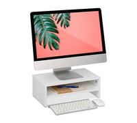 Relaxdays Monitor Stand with Shelf, Ergonomic Screen Elevation for Desk, HWD: 14 x 40 x 23.5 cm, Display Pedestal, White, Fibreboard