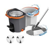 Relaxdays Mop Set, 14.5L bucket & wringer, stackable, pedal-operated, grey