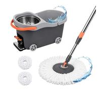 Relaxdays Mop Set, 16L bucket & wringer, pedal mop trolley, grey
