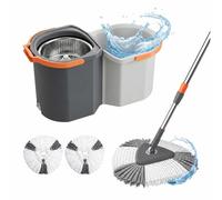 Relaxdays Mop Set, 7.5L bucket & wringer, stackable, rotating, grey