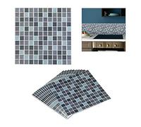 Relaxdays Mosaic Tile Stickers, Set of 10, Self-Adhesive, Kitchen & Bathroom, 23.5 x 23.5 cm, 3D, Wall Decal, Grey
