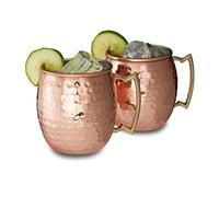 Relaxdays Moscow Mule Cups, Set of 2 Stainless Steel Glasses, Cocktails, Highballs, HxWxD: 9.5 x 8 x 8 cm, Coppered, Red, 8 x 8 x 9.5 cm