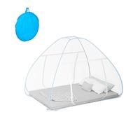 Relaxdays Mosquito Net, Pop-Up Tent, 150x150x200 cm, Foldable, Insect Protection for Beds, Travel Use, White/Turquoise, Plastic, Polyester
