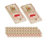 Relaxdays Mouse Trap, 40x Set, Classic, Rodent, Rat, Infestation, Extermination, Outdoor, Indoor, Metal, Wooden, Natural, Wood, 2 x 4.5 x 10 cm