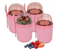 Relaxdays Muesli Cups to Go, Set of 4, 3 compartments, Spoon, Pink