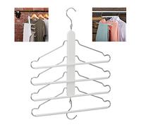 Relaxdays Multi Clothes, Holder with 4 Flexible Coat Hangers, Organiser, Metal Hooks, Iron, Lotus Wood, White, 49 x 42 x 2.5 cm