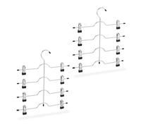 Relaxdays Multi Coat Hanger Set of 2, Holder for Skirts or Pants with Clips, Compact, Non-Slip, Silver