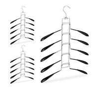 Relaxdays Multi Coat Hanger Set of 3, 5 Holders per Tier, Compact and Non-Slip Storage, Black