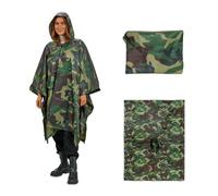 Relaxdays Camouflage Rain Poncho, 3in1, with Hood, Long Raincoat, Unisex, Waterproof, Festival & Camping, Green/Brown